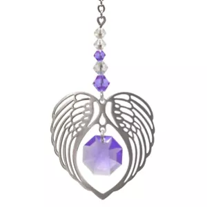 Angel Wing Heart Light Amethyst June Birthstone Crystal Suncatcher Keepsake Gift - Picture 1 of 2