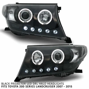 Headlights Angel Eye LED Halo DRL Black fits Toyota Landcruiser 200 Series 07-15 - Picture 1 of 8