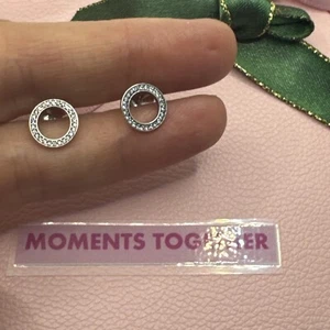 PANDORA FOREVER HALO Circle Earring Studs 290585CZ Genuine Ale 925 - Picture 1 of 5