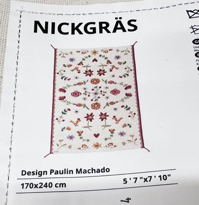 IKEA NICKGRAS NICKGRÄS Flatwoven Rug Handmade Floral 5 ' 7 "x 7 ' 10 ", NEW - Image 1 of 4