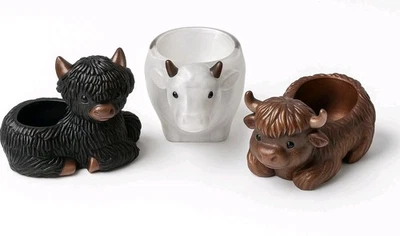 Juego de 3 mini figuras de vaca Highland - resina rústica decoración estante granja Foto 1 de 4