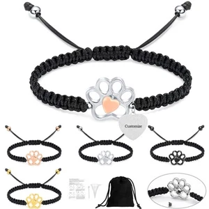 Paw Print Cremation Urn Pendant Braided Cord Memory Bracelet Length Adjustable - Picture 1 of 22