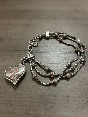 Brighton Breast Cancer Awareness Heart Bracelet 7” w/  EXTENDER  - Image 1 of 4