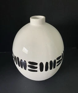 Nate Berkus Large Bulbous Vase White Black Geometric Contemporary Modern Lines - Picture 1 of 7