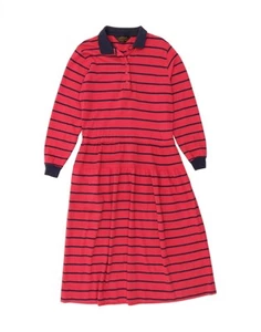 EDDIE BAUER Womens Long Sleeve Polo Dress UK 6 XS Red Striped Cotton BA09 - Picture 1 of 3