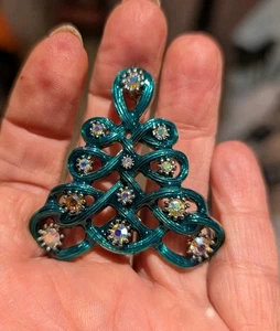 Kramer green silver christmas tree brooch pin - Picture 1 of 3