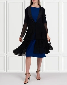 RRP€752 WE ARE LEONE Silk Chiffon Jacket Size S-M Black See Through Ruffle - Picture 1 of 9