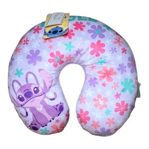 Disney Lilo and Stitch Angel Travel Neck Memory Foam Pillow Purple Floral Print - Picture 1 of 4