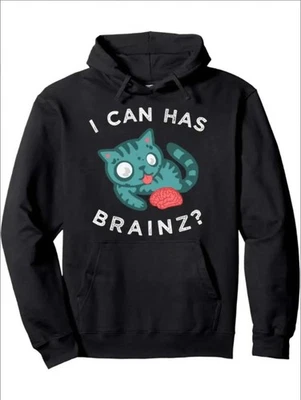Cat Hoodie, Brain Graphic Kitten Hooded Pullover — 第 1/4 张图片