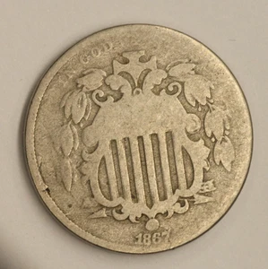 1867 Shield Nickel 5C Cents. Good Details, Corrosion. - Picture 1 of 3