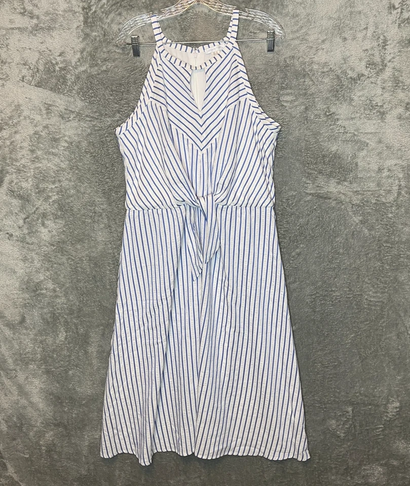 Vestido midi London Times para mujer a rayas costero náutico preppy ojo de cerradura nudo 16 Foto 1 de 4