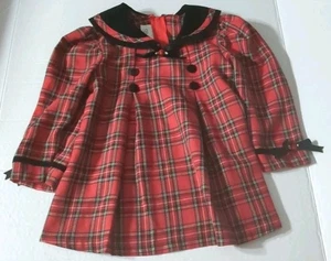 Vintage Bonnie Jean Gr. 2T rot kariert Urlaub Mädchen Kleid gesmokter Samtkragen - Bild 1 von 8