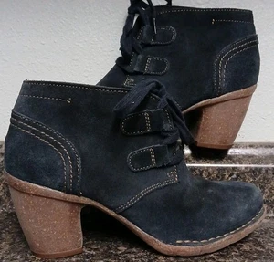 Botines de tacón con cordones de cuero gamuza azul artesanal Clarks 7,5 para mujer - Imagen 1 de 9