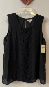 Coldwater Creek Womens XL 16 Black Lined Sleeveless Lacy Blouse NWT! A4936 - Picture 1 of 6