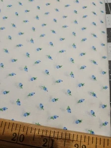 Vintage VTG Blue Rosebud Florals White Cotton Blend Doll Fabric BY THE HALF YARD - Picture 1 of 5