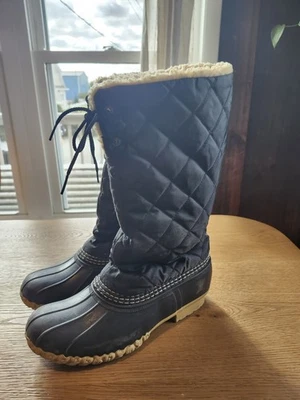 LL Bean Botas Acolchadas Forradas de Piel de Oveja Para Mujer Talla 8 Azul Marino Nylon Goma Impermeables Foto 1 de 4