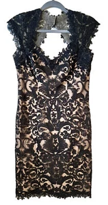 Tadashi Shoji Womens Sz 4 Black Lace Overlay Maxi Nude Lined Gown Cocktail Dress - Picture 1 of 9