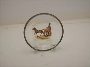 CLEAR GLASS 3" TRINKET DISH W/ HORSE DRAWN GIG (CARRIAGE) & DRIVER - Picture 1 of 2