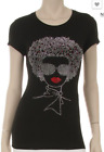 Women's Rhinestone Afro Girl T-Shirt-Silver Hair/Sunshades - All New-Choose Size