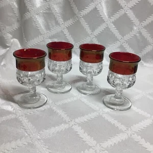Vtg Set Of 4 Kings Crown Thumbprint 3.75” X 3” Mini Stemmed Glasses - Picture 1 of 7