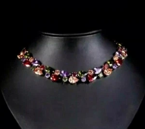 14k Rose Gold Filled Multicolor Necklace made a Swarovski Crystal Stone Gorgeous - Picture 1 of 12
