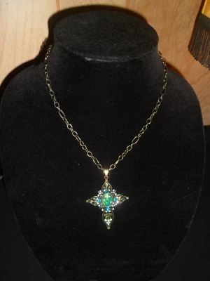Bronze Green & Clear Rhinestone Cross Necklace / Pendant - Image 1 of 3