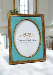 Frame Oval Ornamental Antique Style Baroque Gold Turquoise Dutch 8 1/2in New - Picture 1 of 7