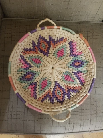 Hand Woven Vintage Basket Colorful Coil Grass  13" Cover