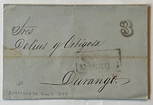 1849 GUANAJUATO MEXICO FOLDED LETTER STAMPLESS COVER SENT TO DURANGO, RED SEAL - Picture 1 of 6