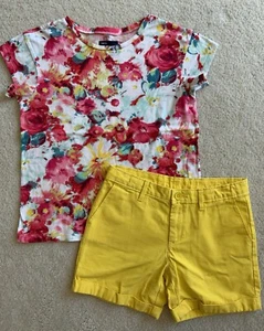 Gap Kids Girls Floral Tee Shirt Yellow Shorts Set Size 12 - Picture 1 of 8