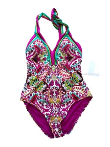 NEW NWT TRINA Turk one 1 pc swim suit halter tank US 14 3841155M floral print - Picture 1 of 6