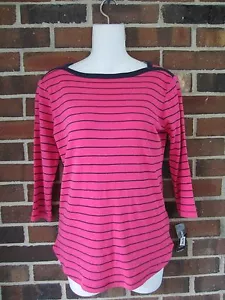 Style & Co Neu mit Etikett Damen XS Strick Top rosa dunkelblau gestreift 3/4 Ärmel Baumwolle - Bild 1 von 2