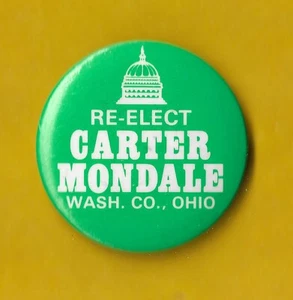 1980 Carter & Mondale - 1.25"/ "Washington County - Ohio" Campaign Button(Pin16) - Picture 1 of 3
