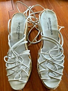 Andre Assous Silver Wrap-up/Gladiator Suede Leather Espadrille Sandals Size 7M - Picture 1 of 8