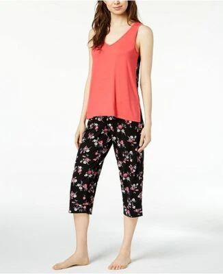 Conjunto de pijama sin mangas con panel estampado Alfani ramo coral negro X-grande Foto 1 de 2