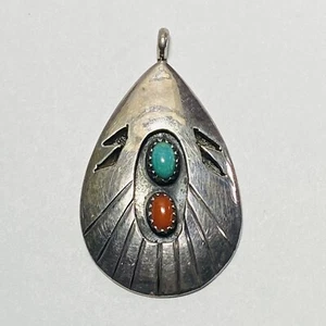 John White Navajo Sterlingsilber Türkis Koralle Träne Anhänger 8,2 g - Bild 1 von 6