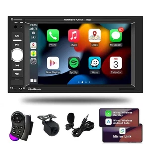 CarPlay Android Auto 7" Double 2 DIN Car Stereo Radio Touch Screen Bluetooth CAM - Picture 1 of 12