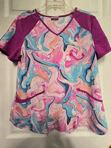 Scrubstar Scrub Top size M-Fushia/Pastel Swirl of Colors-Chest 22"/L 27.5" - Picture 1 of 4