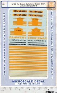 MICROSCALE DECAL HO SCALE 87-96 Rio Grande Early Hood Diesels Yellow - Picture 1 of 1