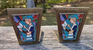 Sujetalibros vintage de latón y esmalte, hechos en Israel, MCM Bar Mitzvah - Imagen 1 de 7