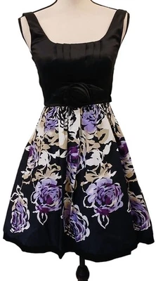 Vestido Teeze Me Jr Talla 3 Negro Púrpura Floral Mezcla de Algodón Sin Mangas Nuevo con Etiquetas #I-12 Foto 1 de 4