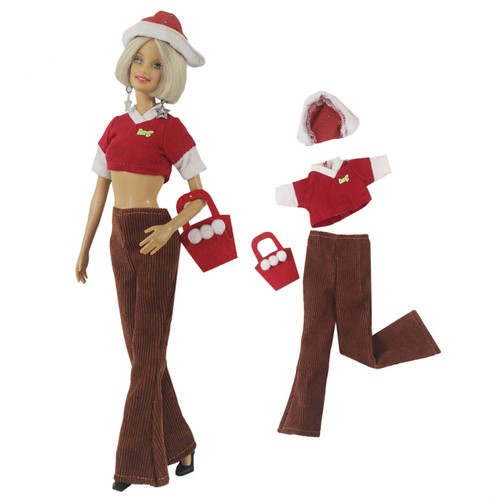 VETEMENTS Per bambola 11 5" 1 6 abiti moda camicia borsa pantaloni vestiti rossi set cappello crop top