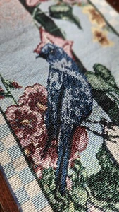 Tapestry Wall Hanging Birdhouse Blue Bird Flowers Granny Cottage 39" X 7' - Picture 1 of 12