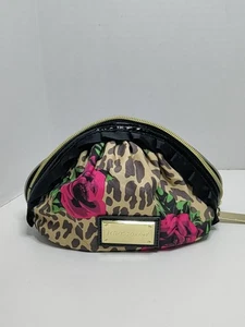 Betsey Johnson Leopard Print & Rose Makeup Bag 7"X4"X4" Zippered - Picture 1 of 9