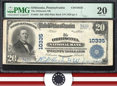 Billete de banco nacional Orbisonia, PA 1902 PMG 20 Huntingdon County 3428 Foto 1 de 3