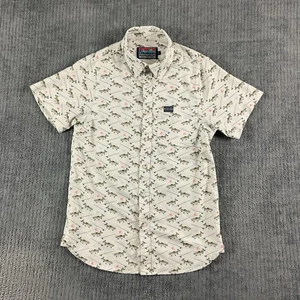 Burlebo Performance Shirt Mens Small Fish All Over Stretch Trout Fly Fishing Rod - Picture 1 of 15