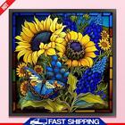 Full Embroidery Cotton 14Ct Counted Stain Glass Sunflower Cross Stitch 40X40cm 
