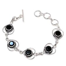Black Spinel Gemstone Handmade 925 Sterling Silver Jewelry Bracelet Size 7-8"