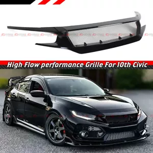 FOR 16-21 HONDA CIVIC 10TH GLOSSY BLACK HIGH FLOW PERFORMANCE FRONT GRILLE GRILL - Picture 1 of 6