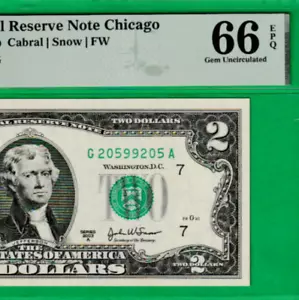 2003A $2 Federal Reserve Note BOOKEND Serial Number 2059- 9205 Fr.1938-G PMG 66 - Picture 1 of 3